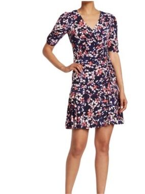 Vince Camuto Navy Floral V-Neck Wrap Mini Dress